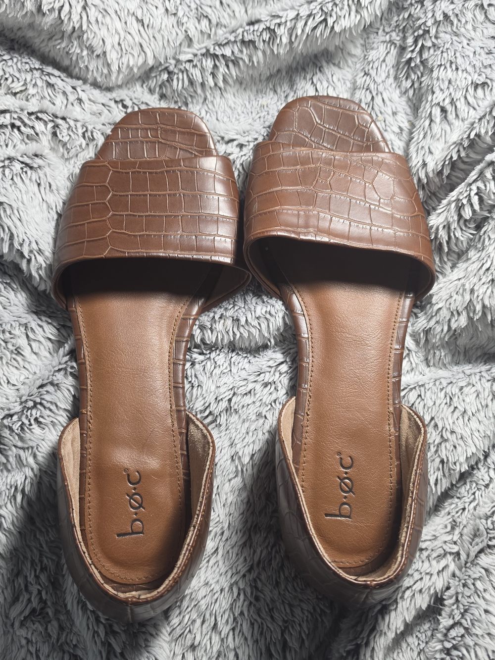 b.o.c. Brown Croc-Embossed Slide Mules